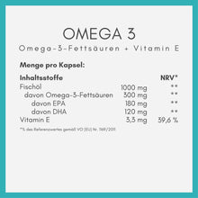 Lade das Bild in den Galerie-Viewer, OMEGA 3 (180 mg EPA + 120 mg DHA) + VITAMIN E CARI Nutrition 
