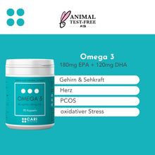 Lade das Bild in den Galerie-Viewer, OMEGA 3 (180 mg EPA + 120 mg DHA) + VITAMIN E CARI Nutrition 
