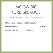 Lade das Bild in den Galerie-Viewer, MGC® Bio Kürbiskernöl Kapseln CARI Nutrition 
