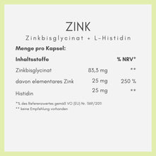 Lade das Bild in den Galerie-Viewer, Zinkbisglycinat (25 mg) + L-Histidin (25 mg) CARI Nutrition 
